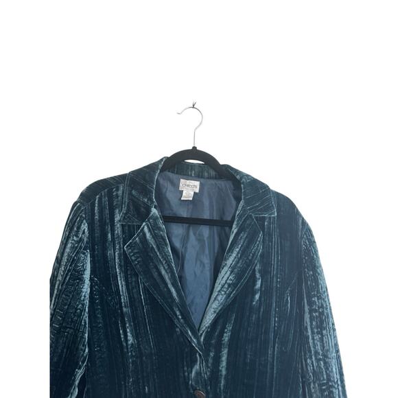 Chicos Size 2 Blue Velvet Boswell Blazer Jacket Silk Blend Unique Buttons #5611 - Picture 3 of 11
